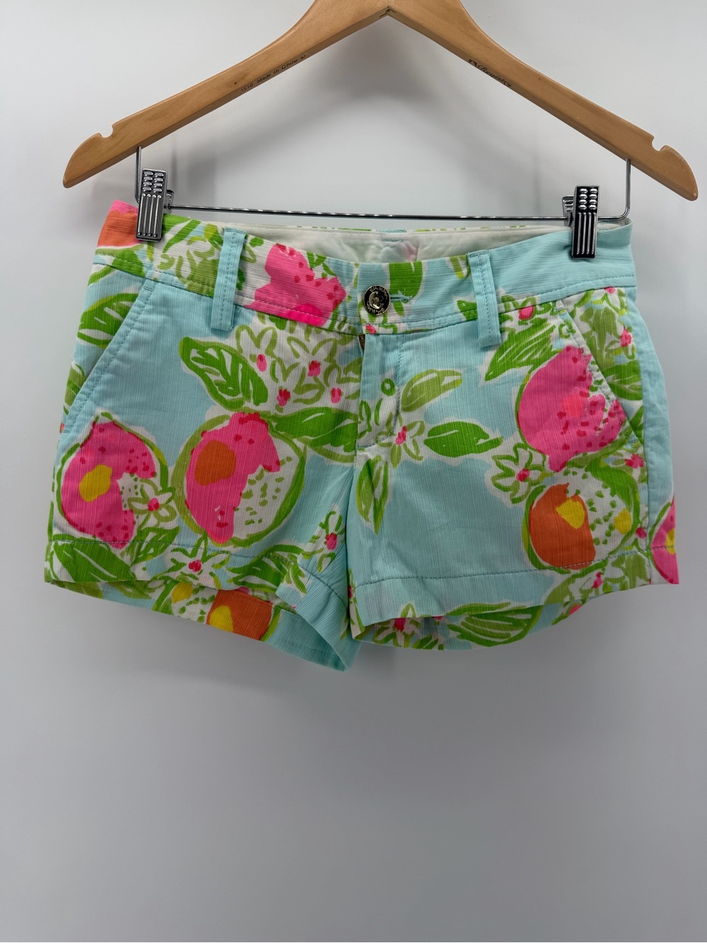 Lilly Pulitzer Mint Floral  Shorts with Pink & Orange Accents size 00
